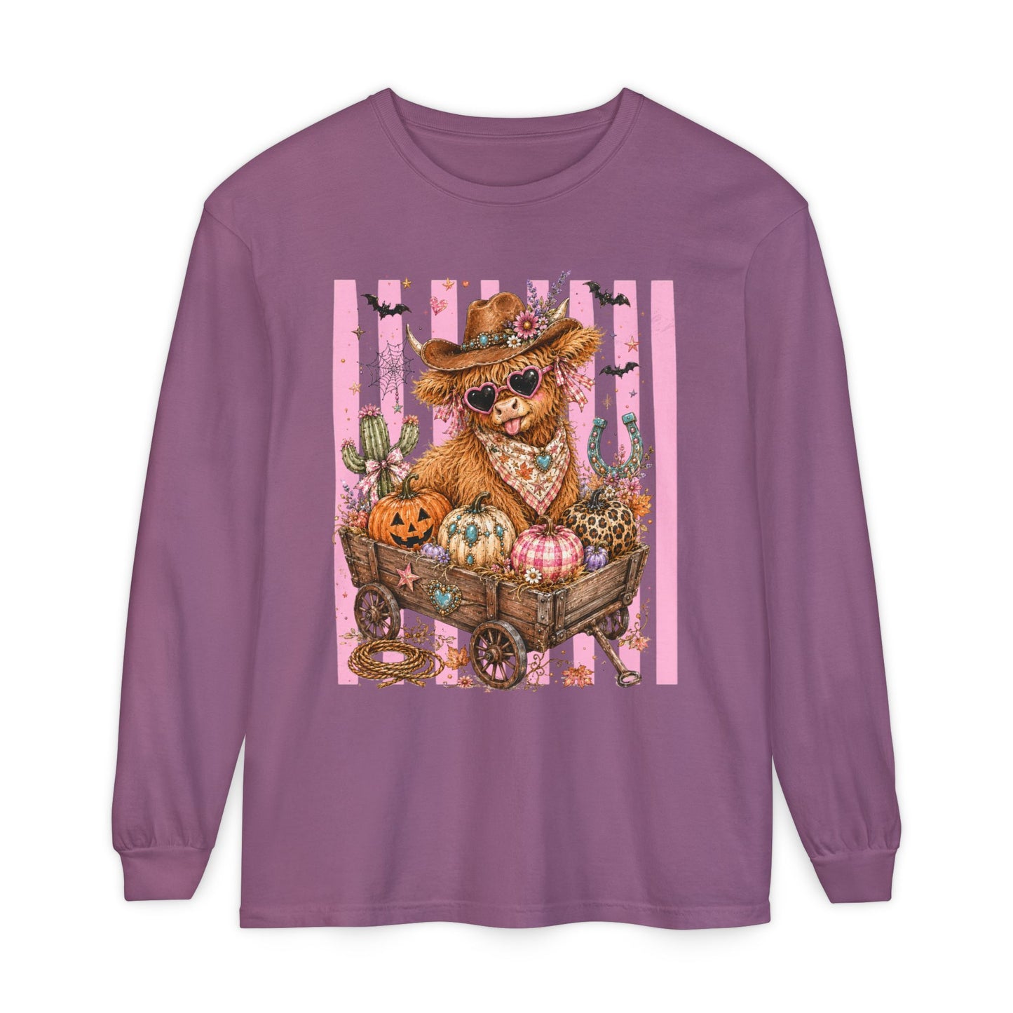 Fall Highland Cow Wagon | Comfort Colors Long Sleeve Tee