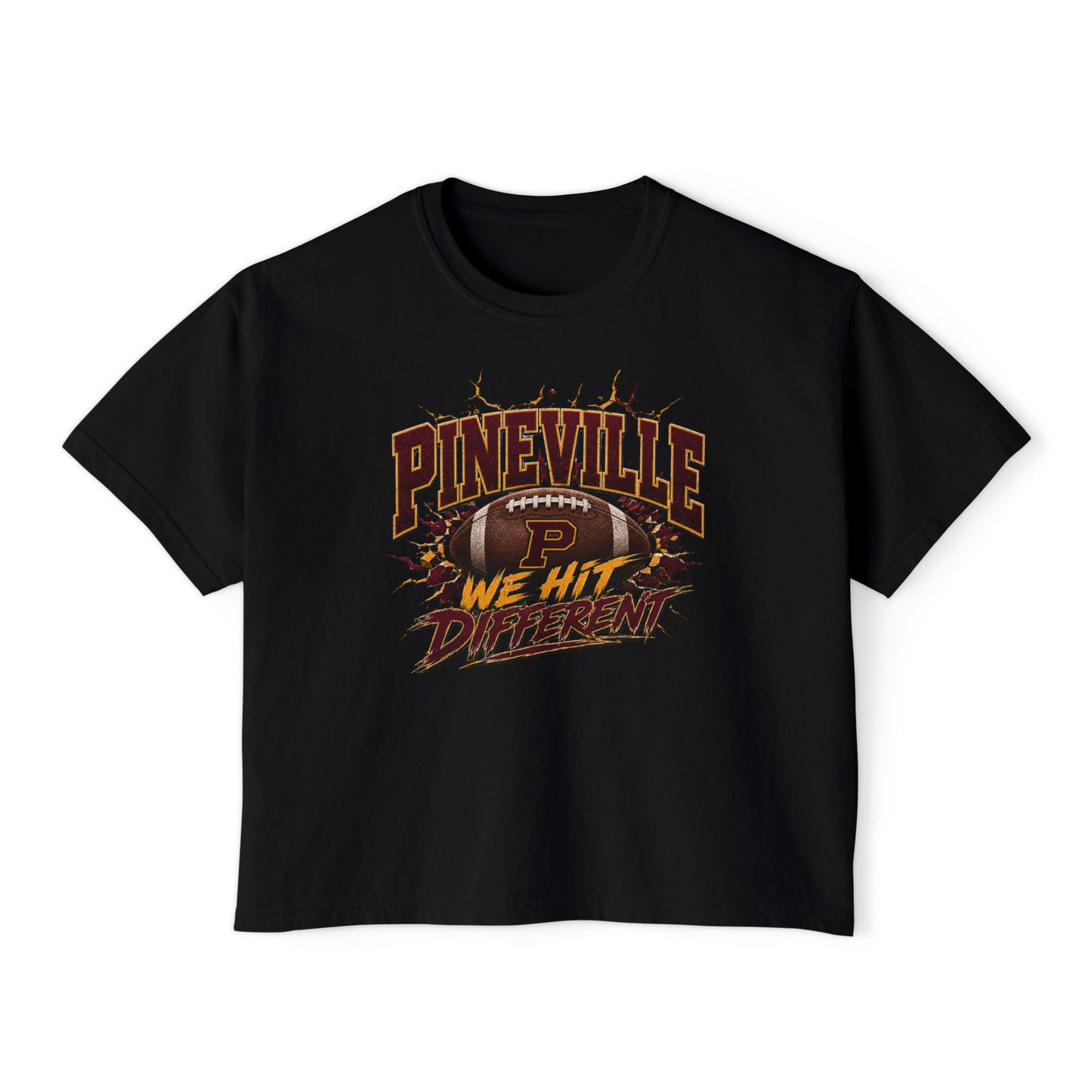 Pineville We Hit Different Football Boxy Tee