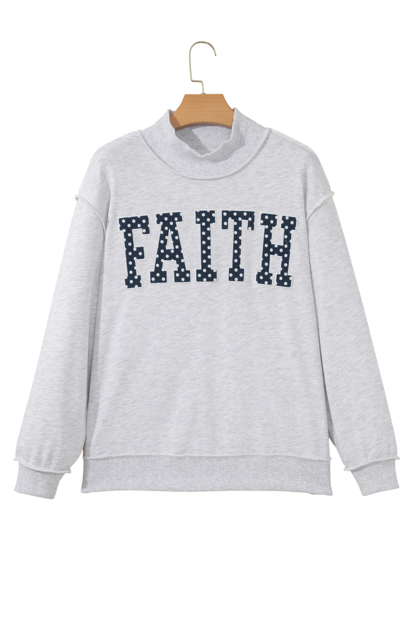 Light Grey High Neck Polka Dot Slogan Printed Baggy Sweatshirt