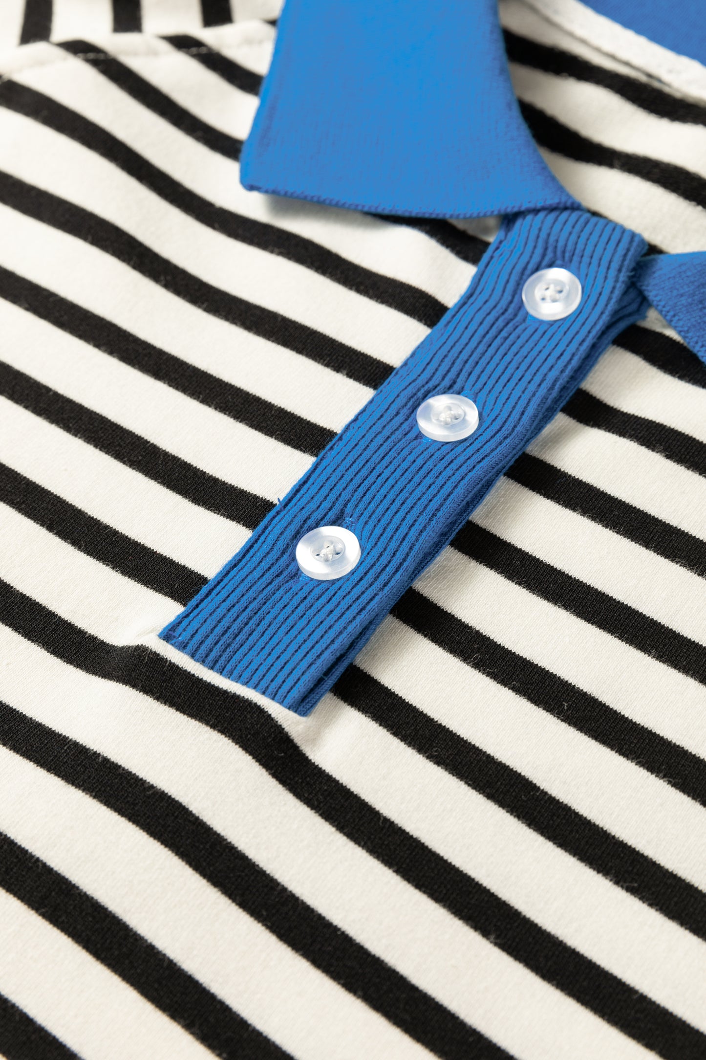 Black Stripe Color Block Patchwork Button Polo Collar Side Slit Sweatshirt