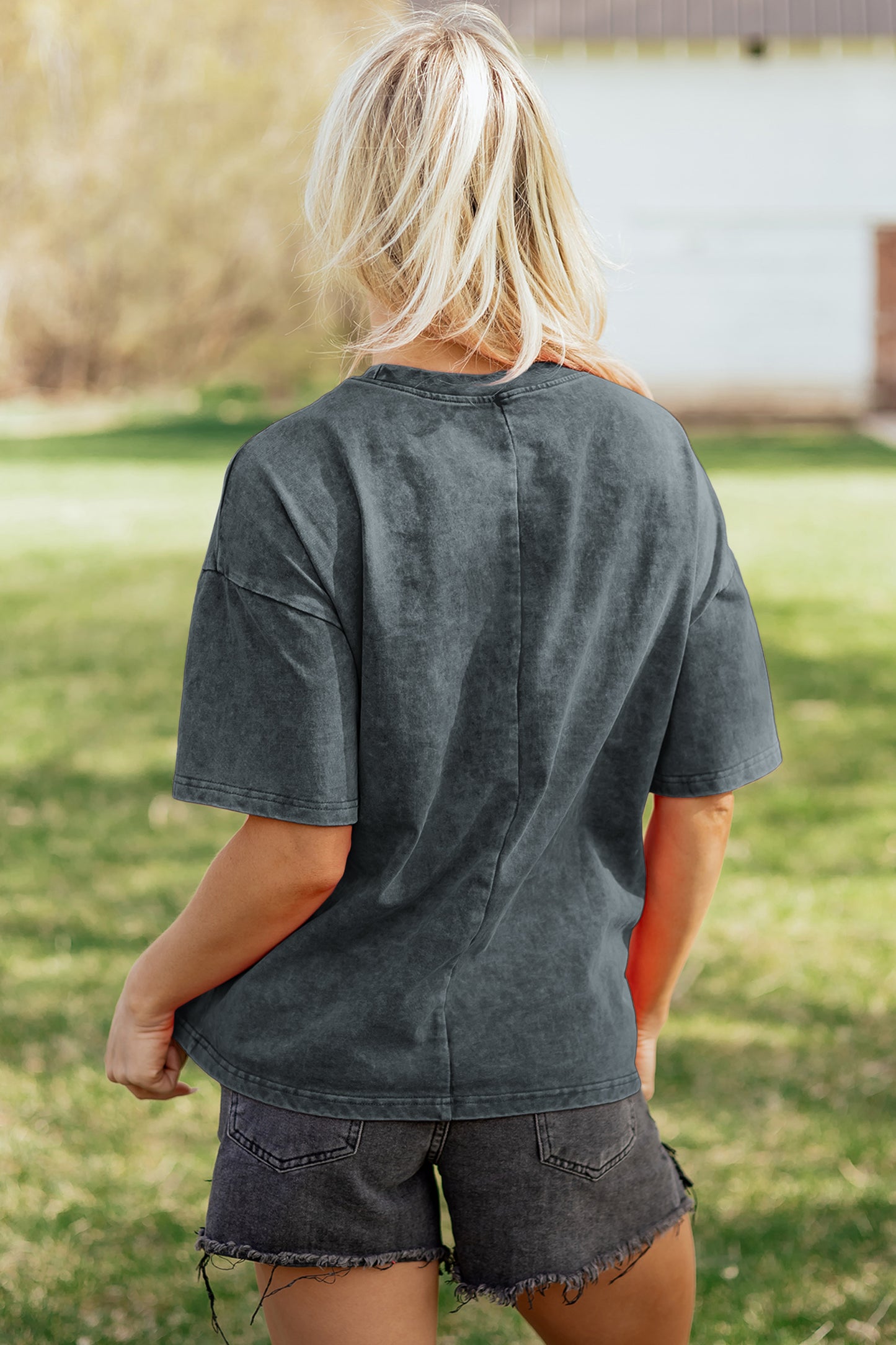 Mint Green Solid Color Cotton Mineral Washed Oversize Tee