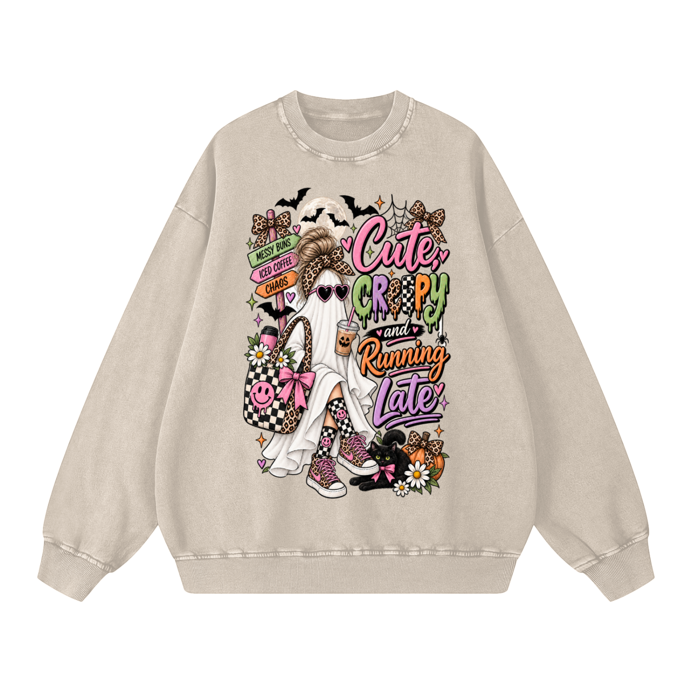 Cute, Creepy & Running Late Snow Washed Oversized Sweatshirt