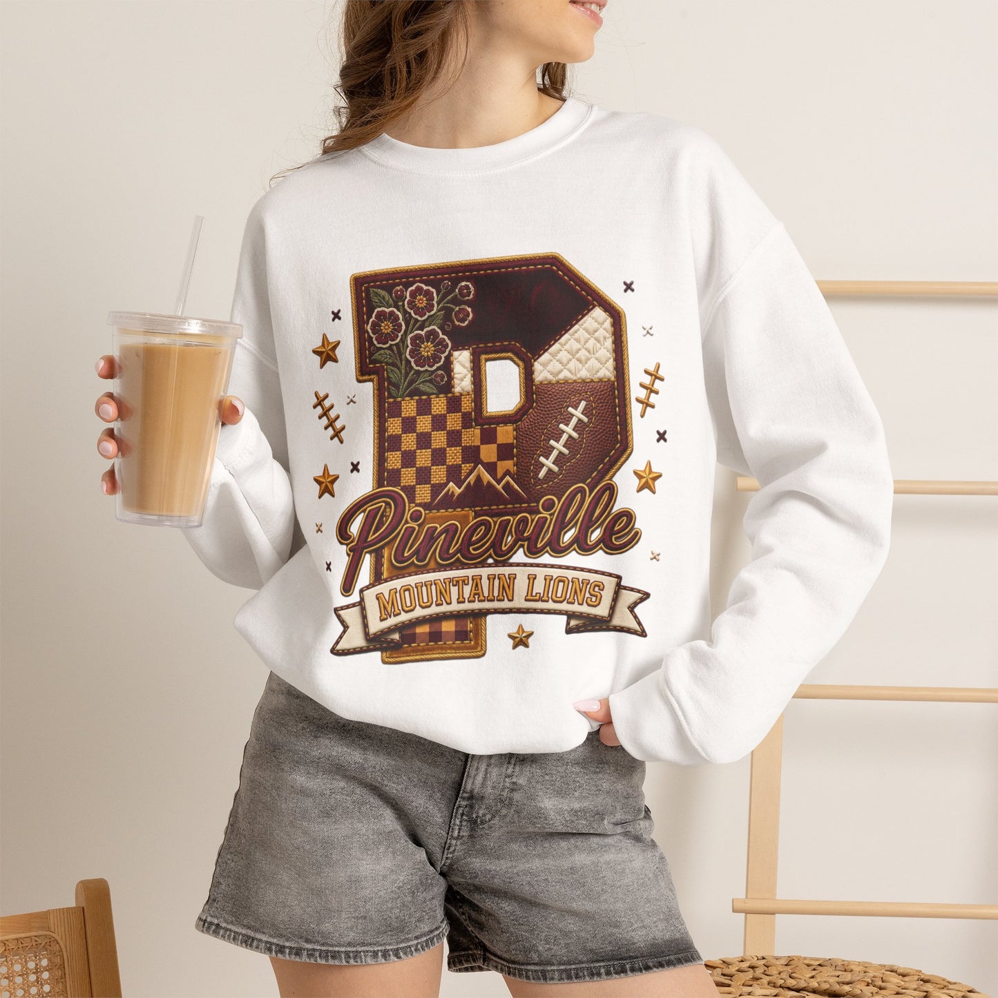 Pineville Patchwork Varsity Crewneck