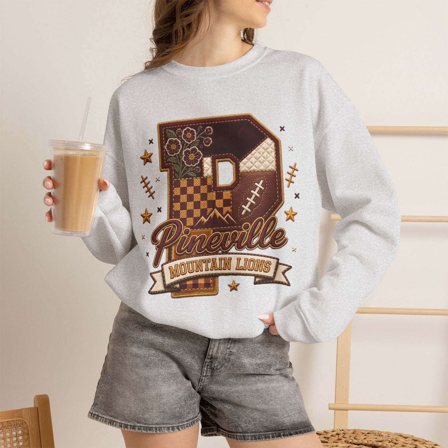 Pineville Patchwork Varsity Crewneck