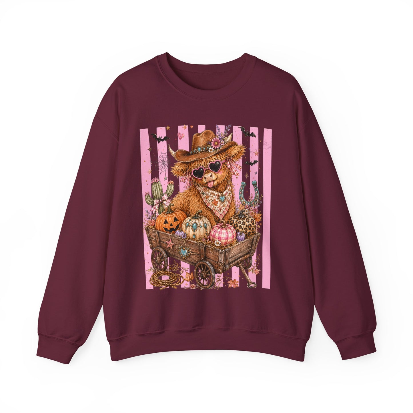 Fall Highland Cow Wagon | Crewneck Sweatshirt