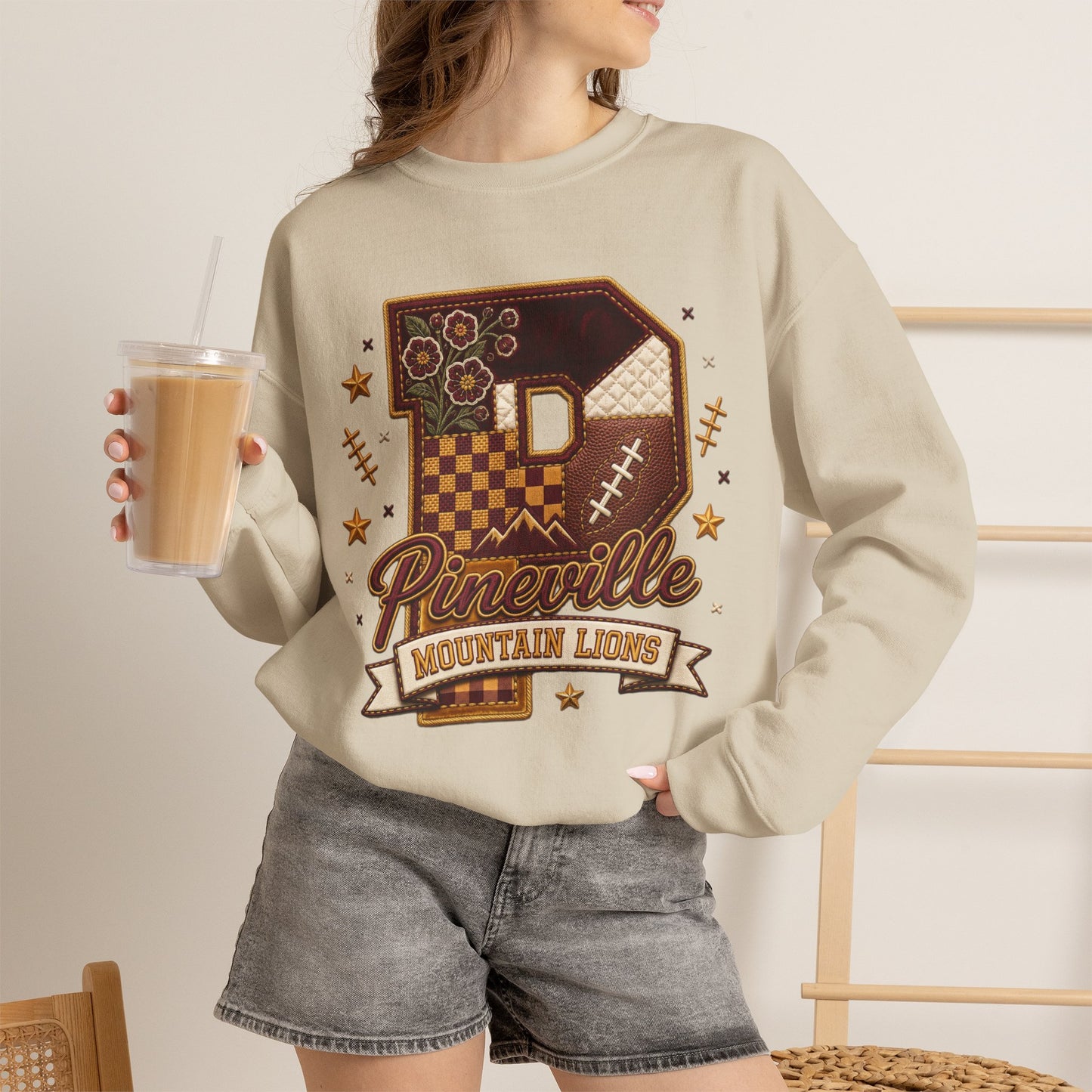 Pineville Patchwork Varsity Crewneck