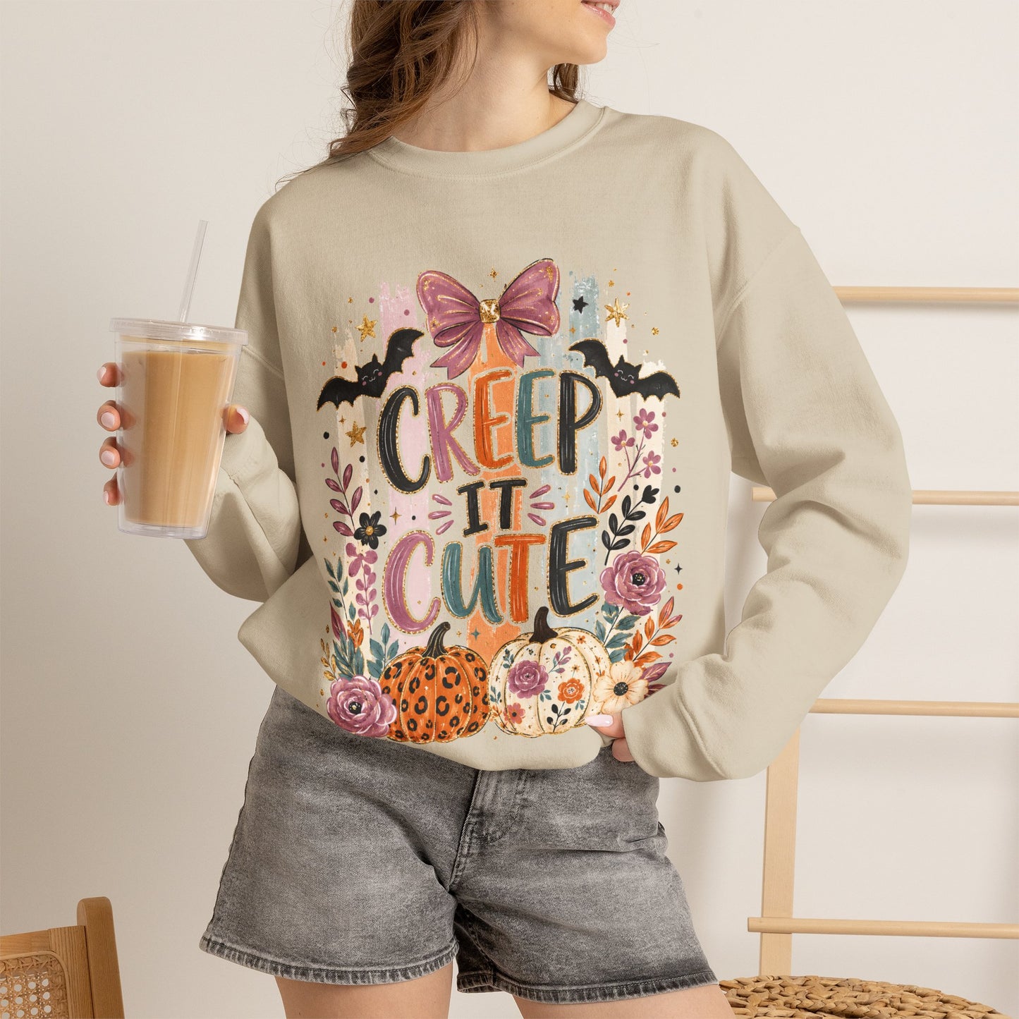 Cute Halloween Sweatshirt, Creep It Cute Crewneck, Colorful Halloween Shirt, Girly Halloween Sweatshirt, Spooky Season Crewneck