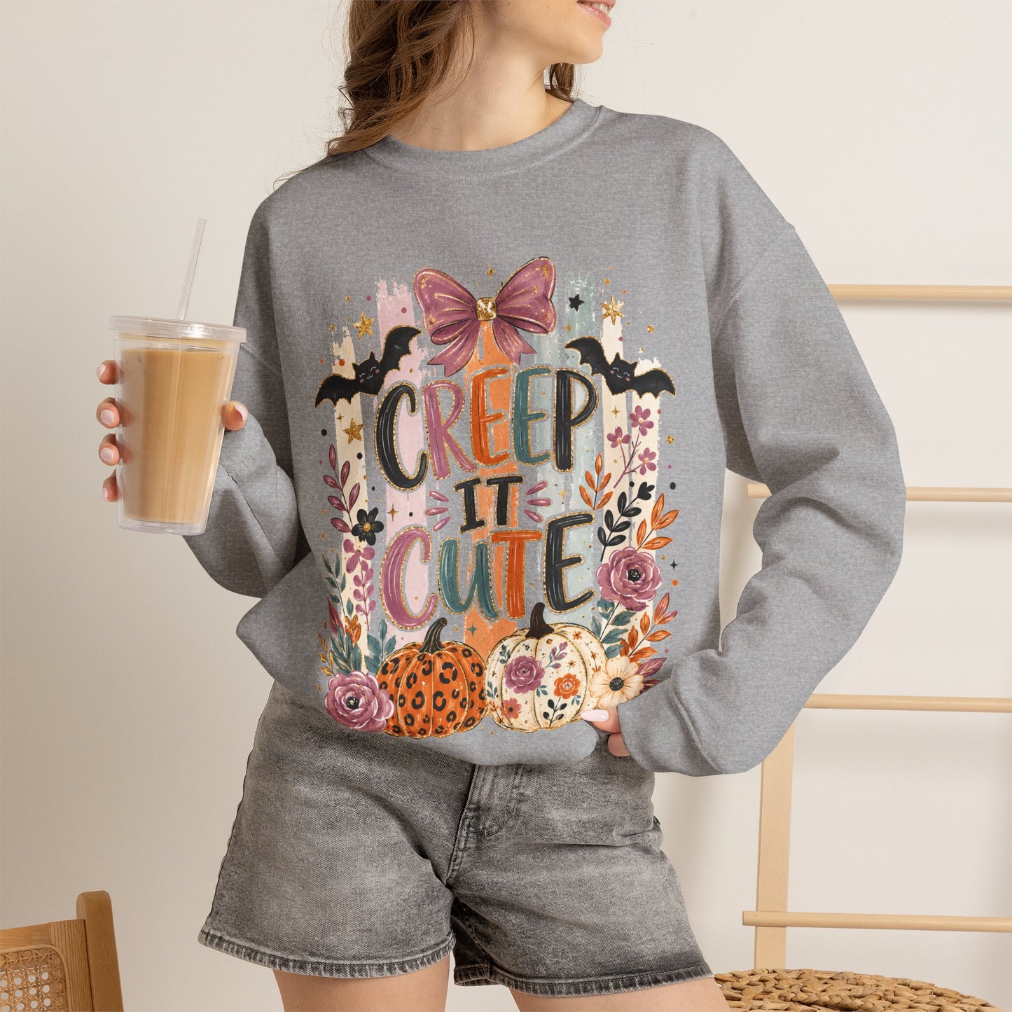 Cute Halloween Sweatshirt, Creep It Cute Crewneck, Colorful Halloween Shirt, Girly Halloween Sweatshirt, Spooky Season Crewneck