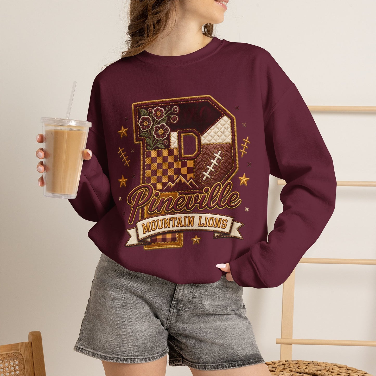 Pineville Patchwork Varsity Crewneck