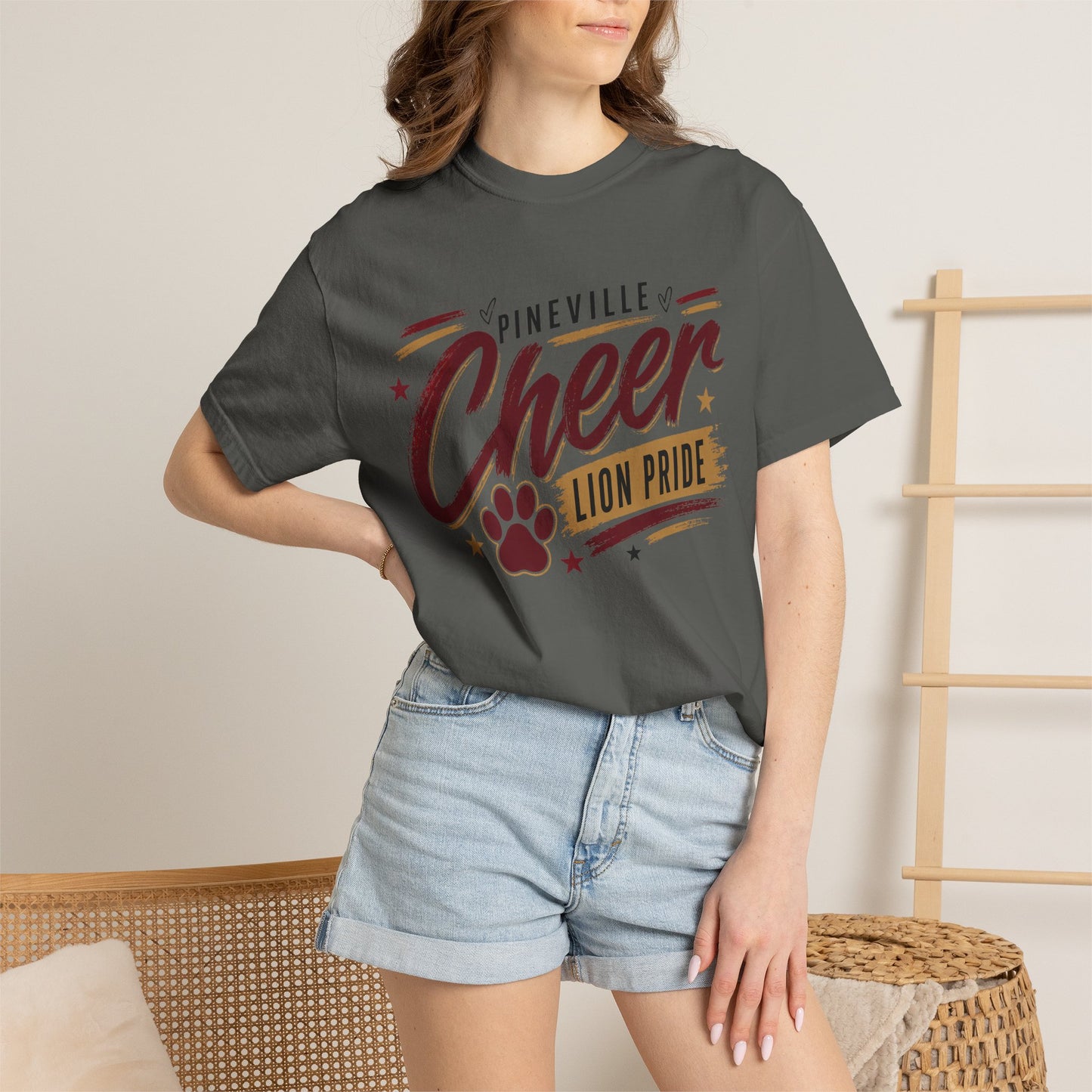 Pineville Cheer T-Shirt — Lion Pride Paw Graphic School Spirit Tee