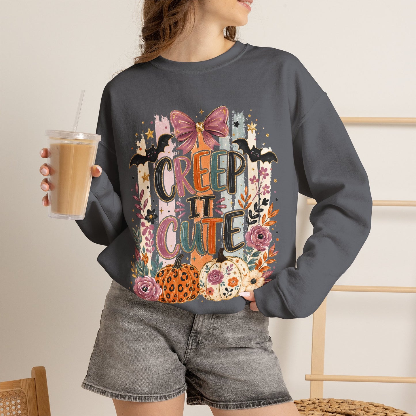 Cute Halloween Sweatshirt, Creep It Cute Crewneck, Colorful Halloween Shirt, Girly Halloween Sweatshirt, Spooky Season Crewneck
