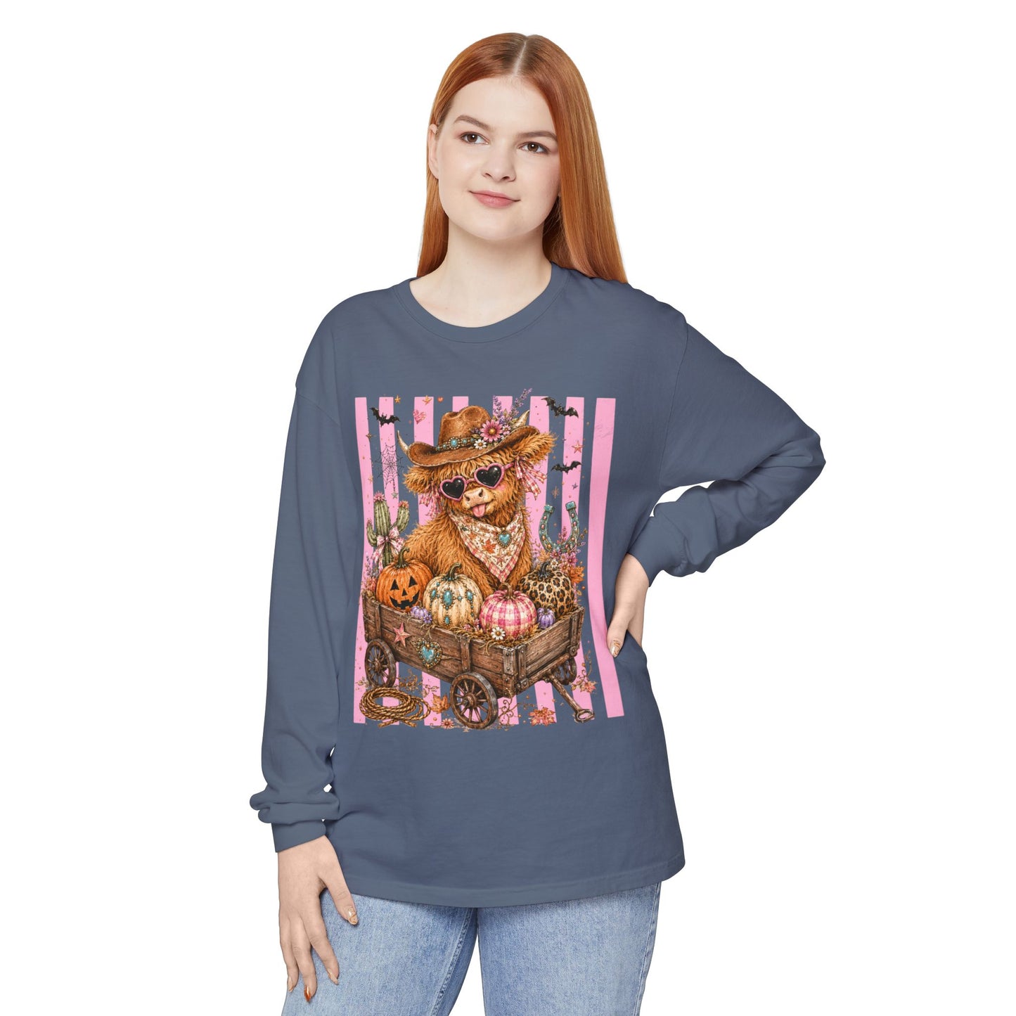 Fall Highland Cow Wagon | Comfort Colors Long Sleeve Tee