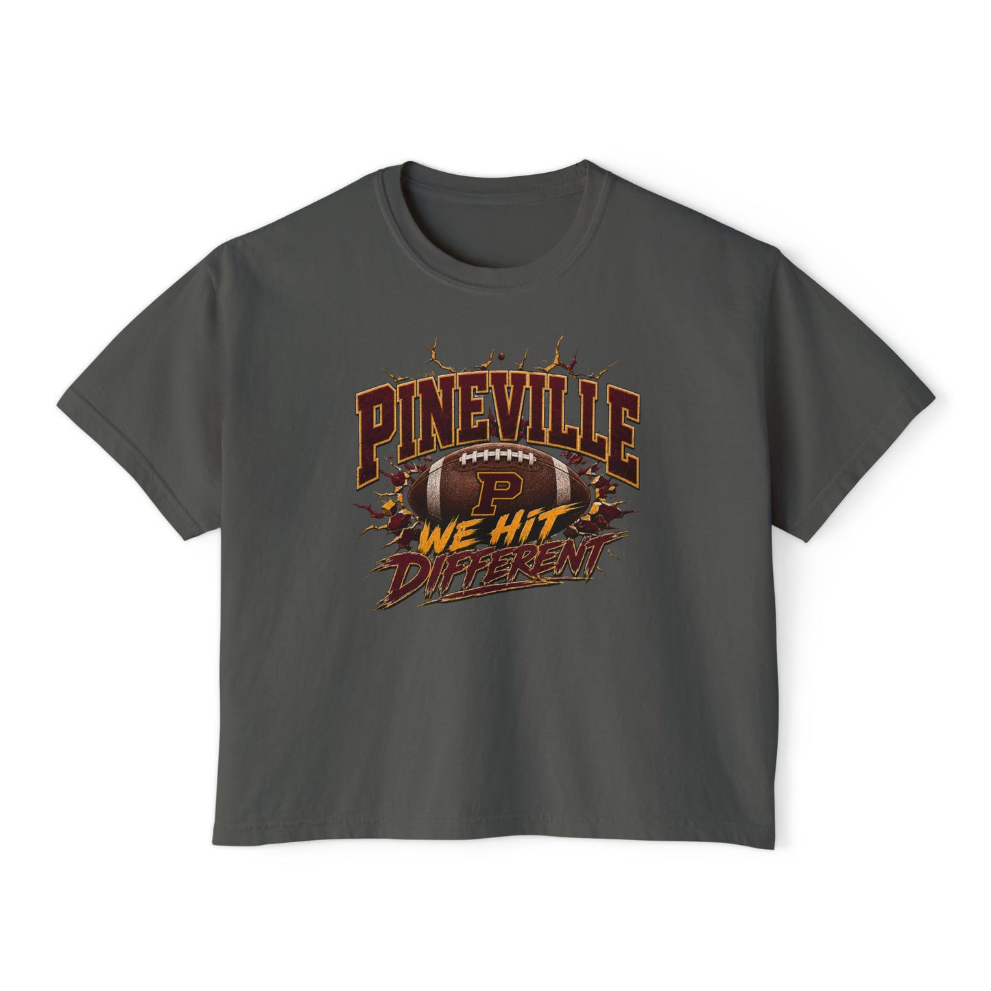 Pineville We Hit Different Football Boxy Tee