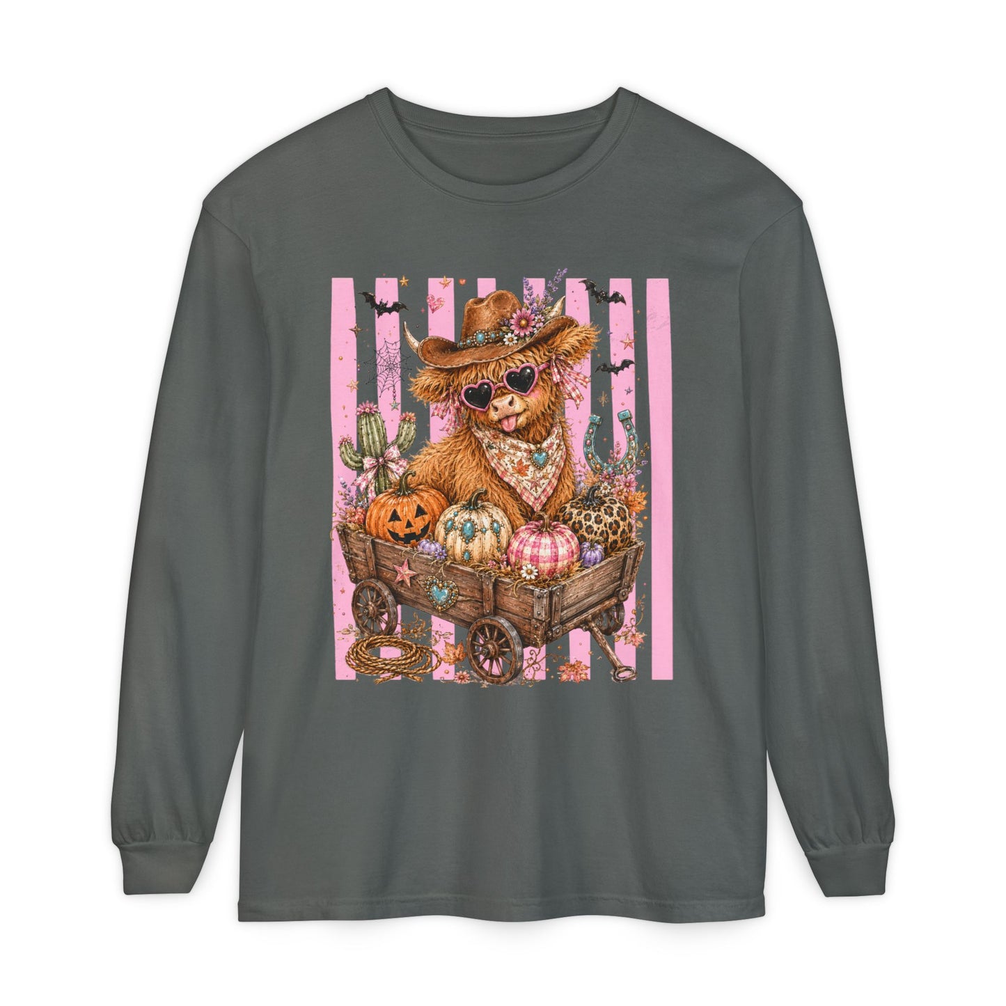 Fall Highland Cow Wagon | Comfort Colors Long Sleeve Tee