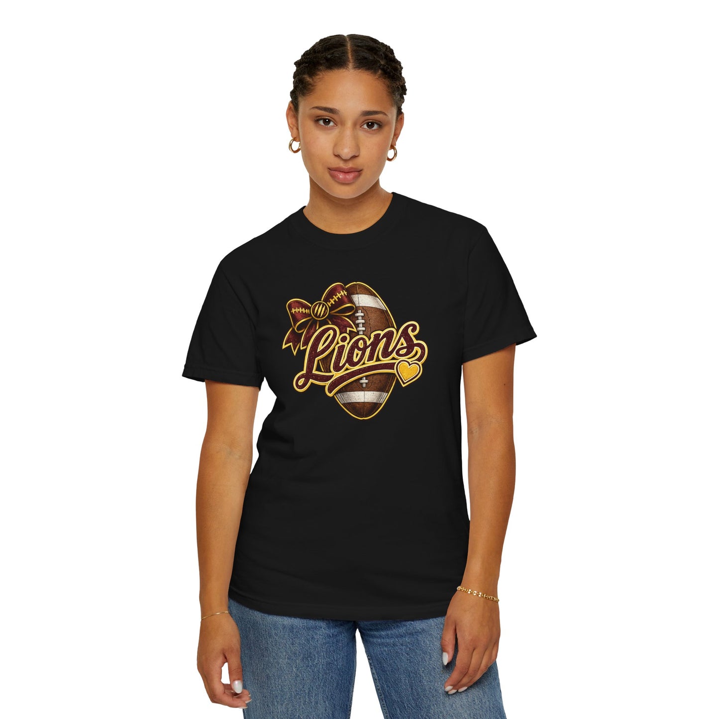 Pineville Lions Football Bow Comfort Colors Tee