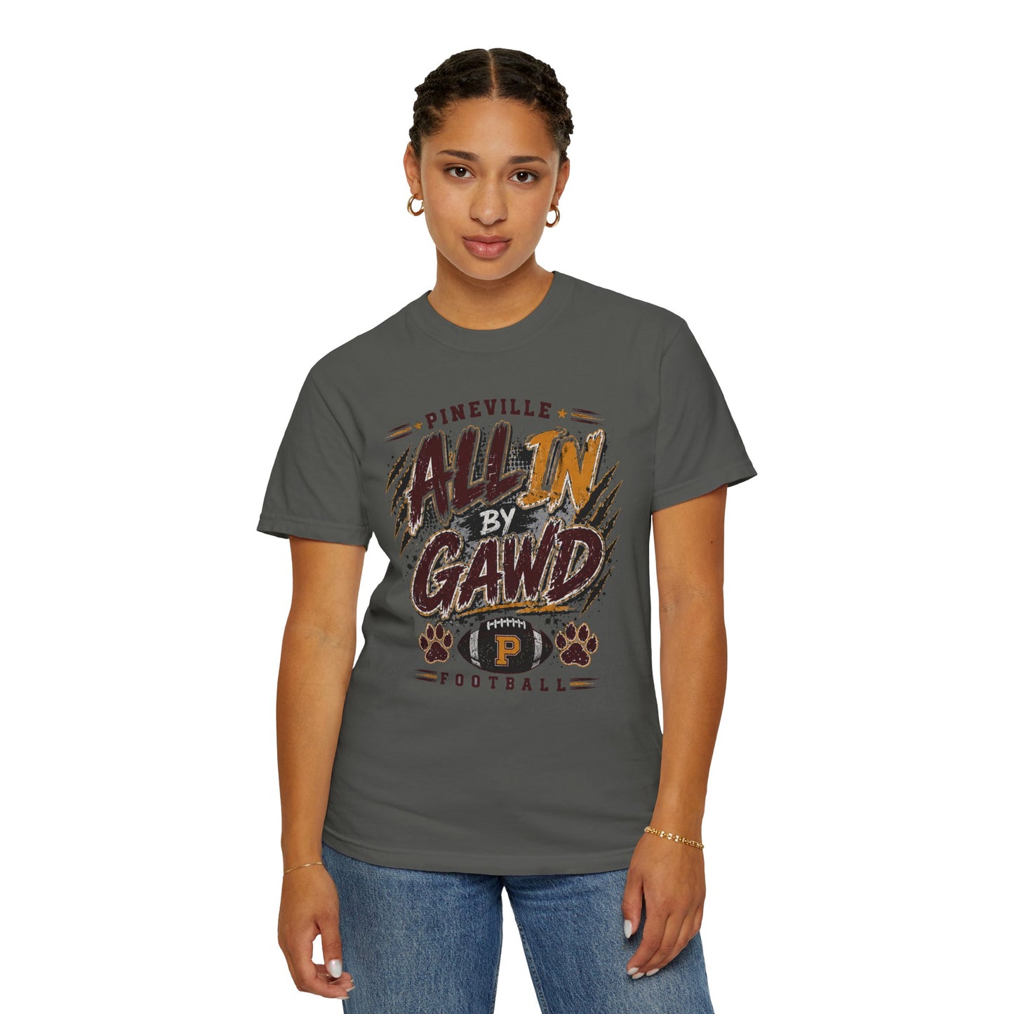 Pineville “All In By Gawd” Football Comfort Colors Tee