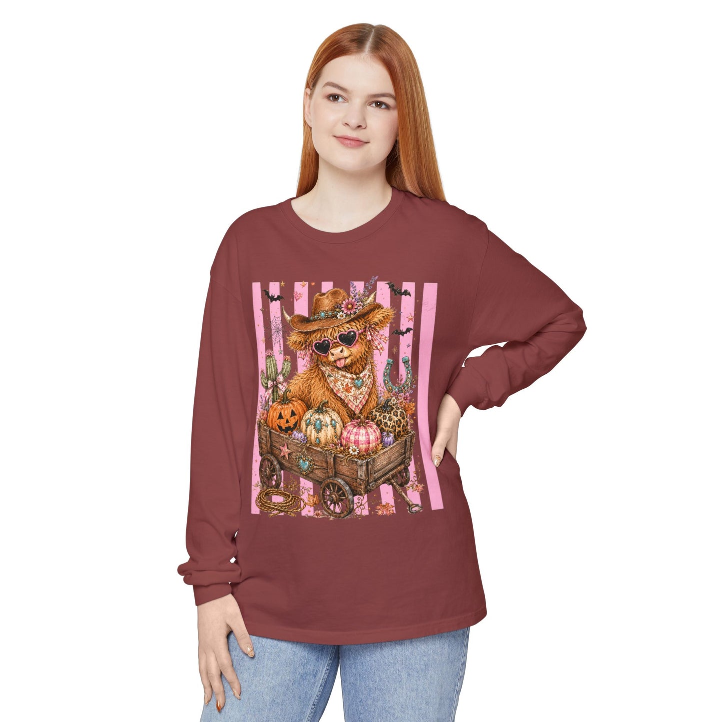 Fall Highland Cow Wagon | Comfort Colors Long Sleeve Tee