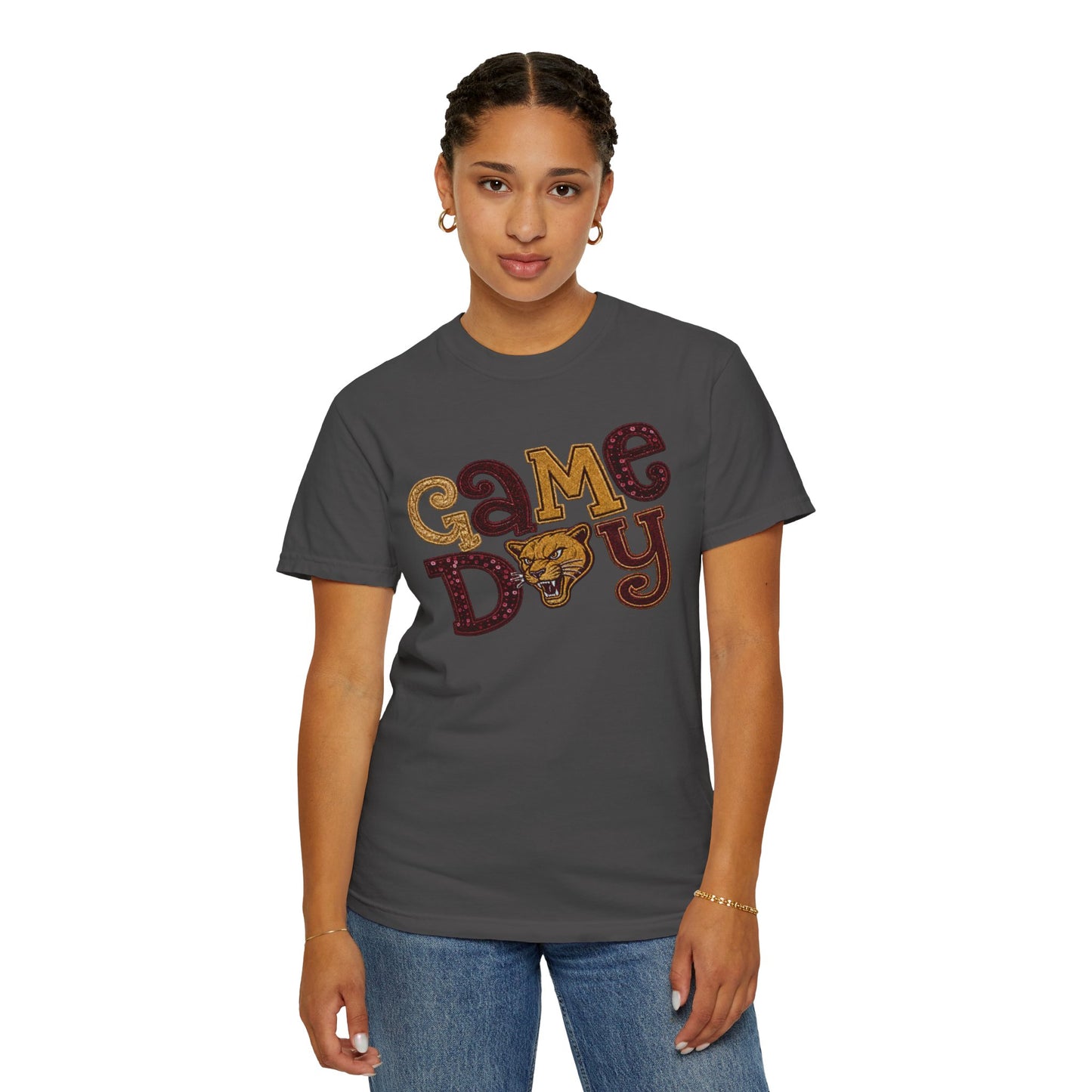 Pineville Lions Patchwork Sparkle Game Day Comfort Colors Tee
