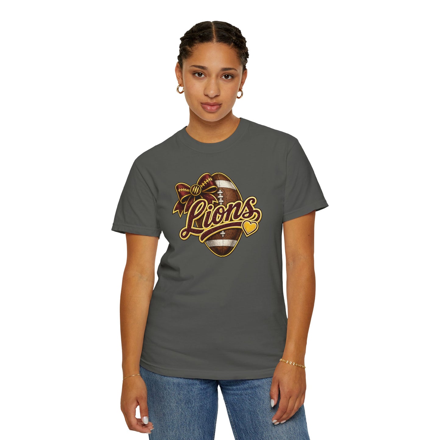 Pineville Lions Football Bow Comfort Colors Tee