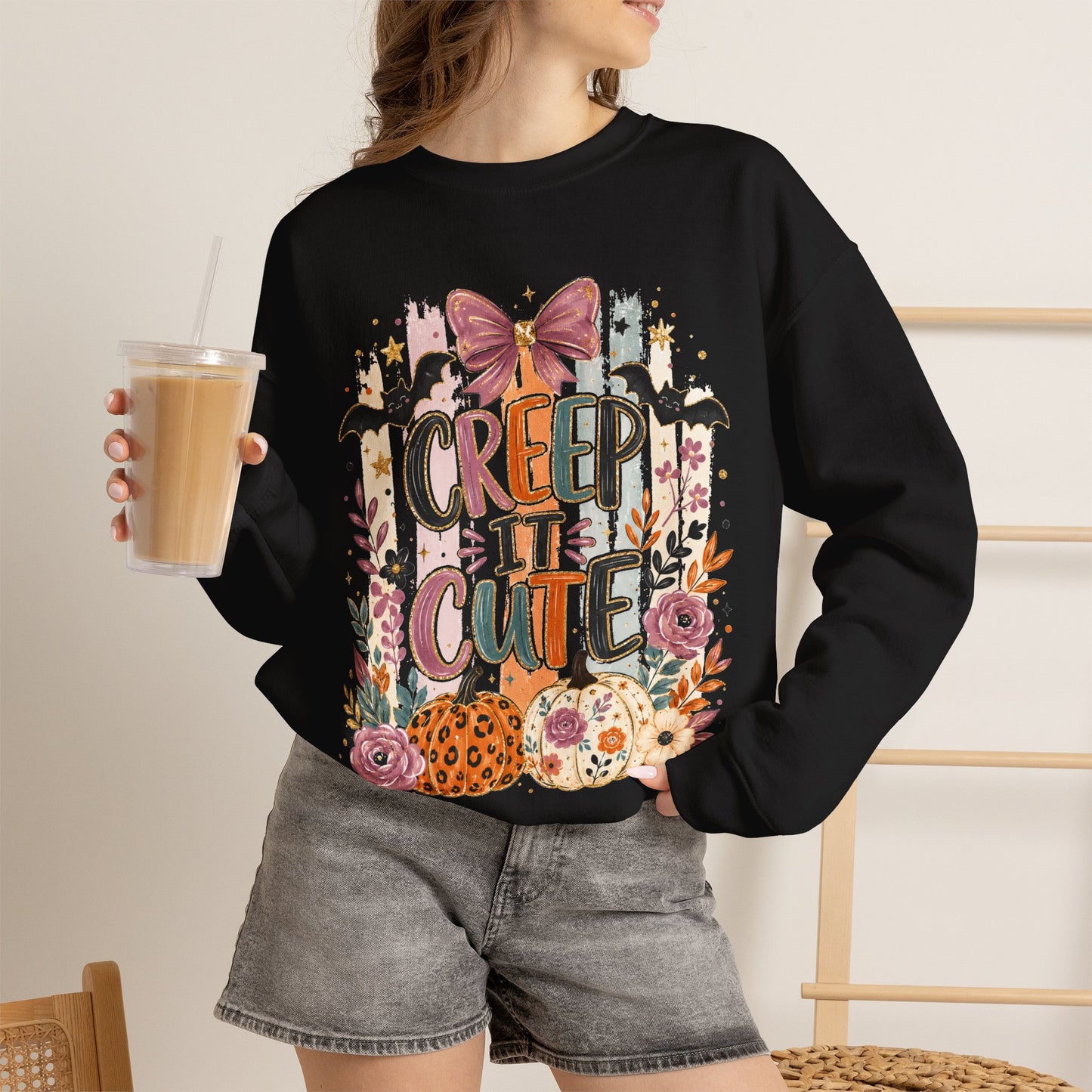 Cute Halloween Sweatshirt, Creep It Cute Crewneck, Colorful Halloween Shirt, Girly Halloween Sweatshirt, Spooky Season Crewneck