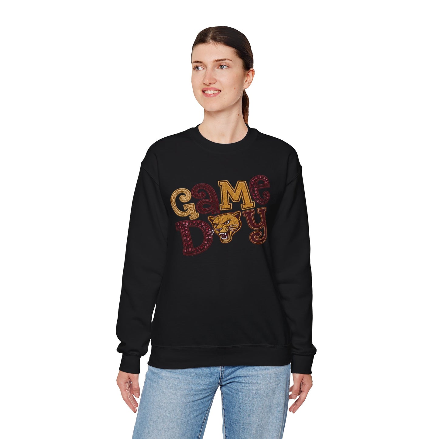 Pineville Lions Sequin Patchwork GAME DAY Crewneck