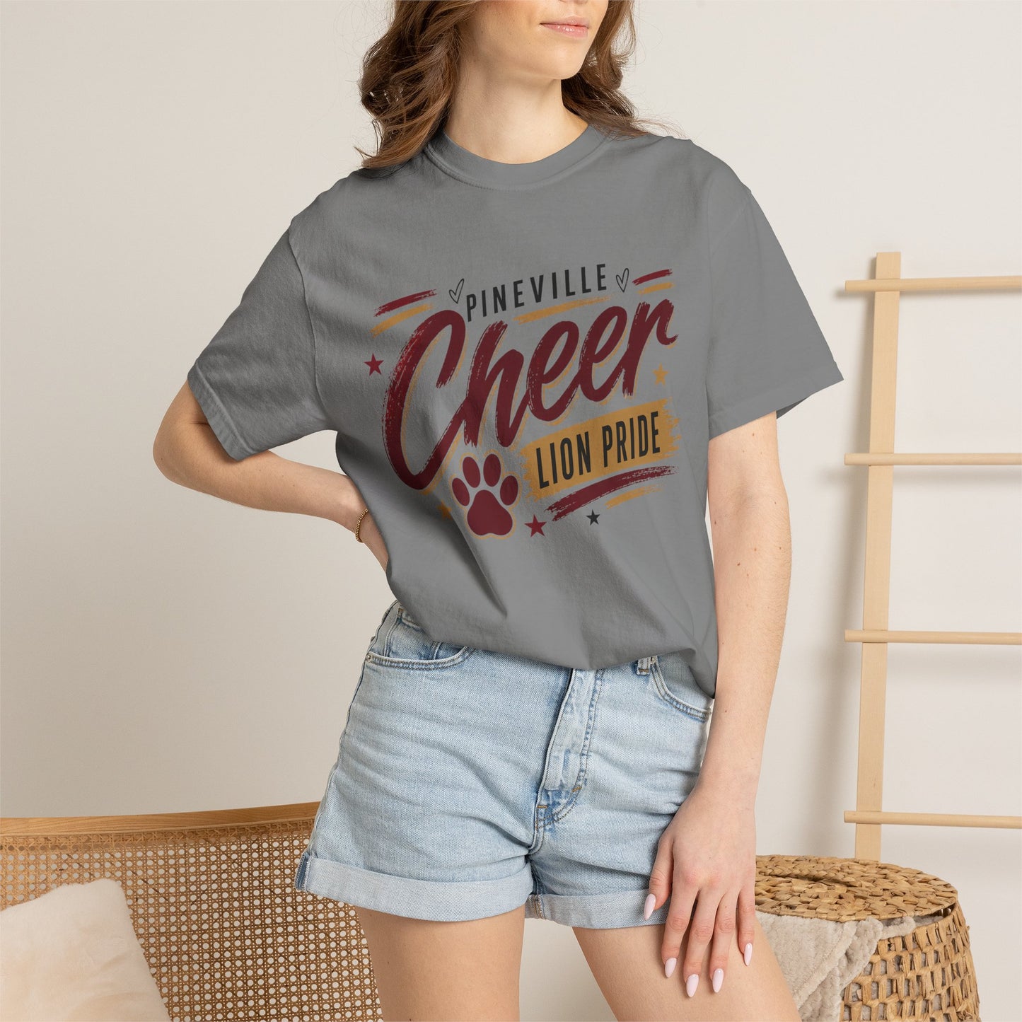 Pineville Cheer T-Shirt — Lion Pride Paw Graphic School Spirit Tee