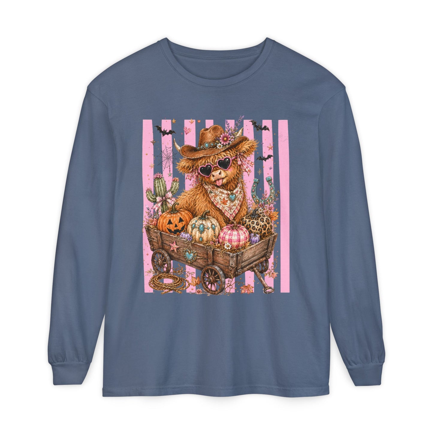 Fall Highland Cow Wagon | Comfort Colors Long Sleeve Tee