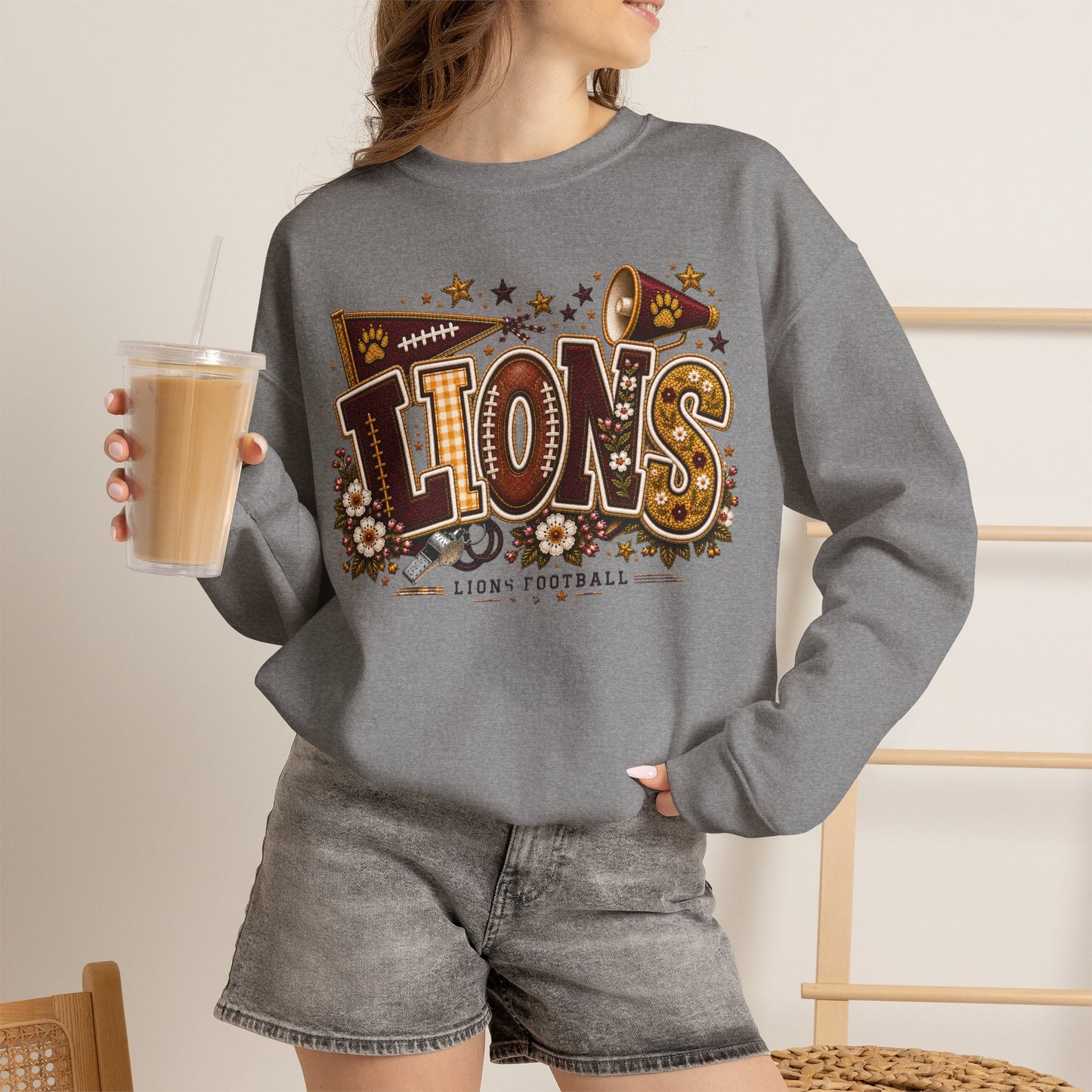 Lions Game Day Patchwork Crewneck