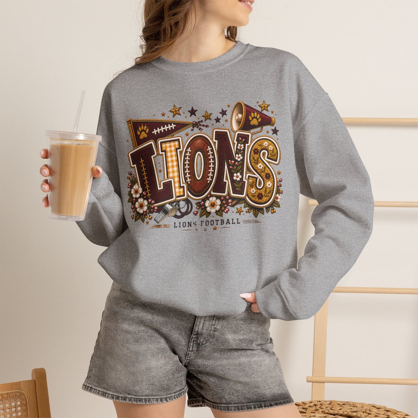 Lions Game Day Patchwork Crewneck