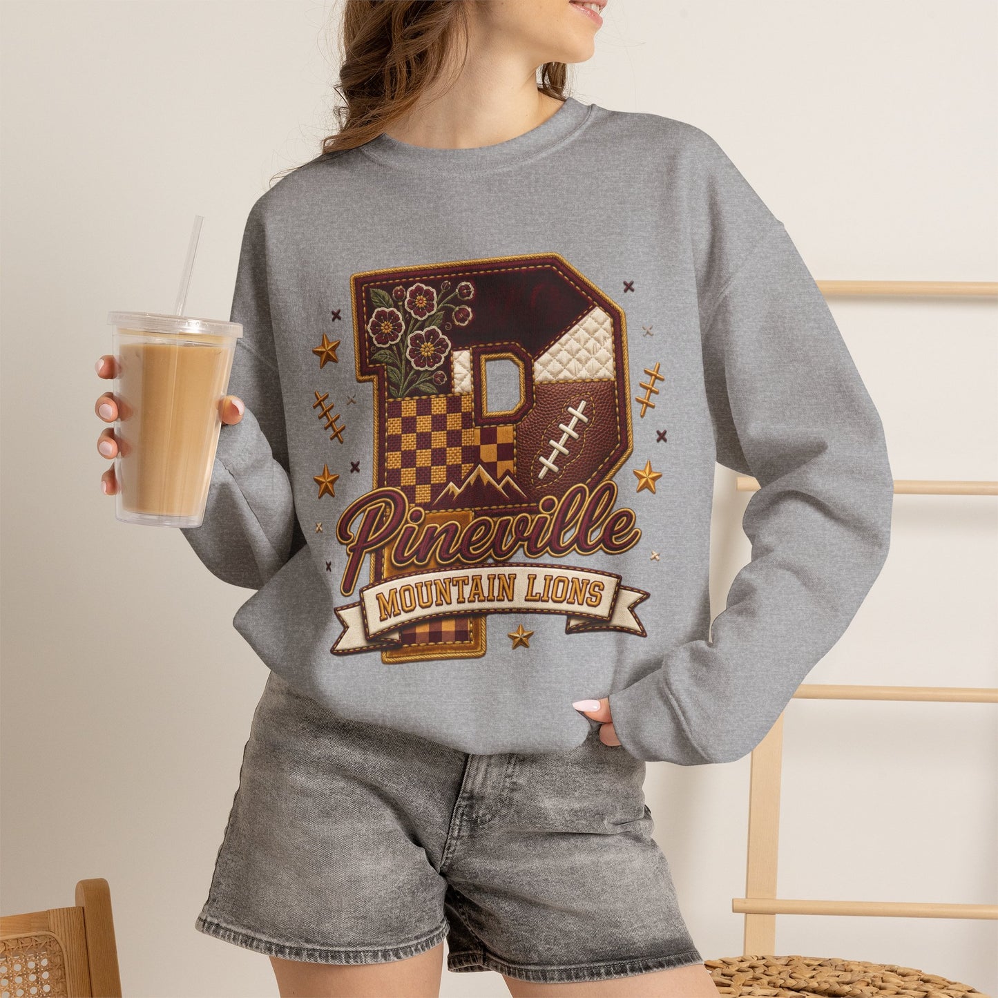 Pineville Patchwork Varsity Crewneck