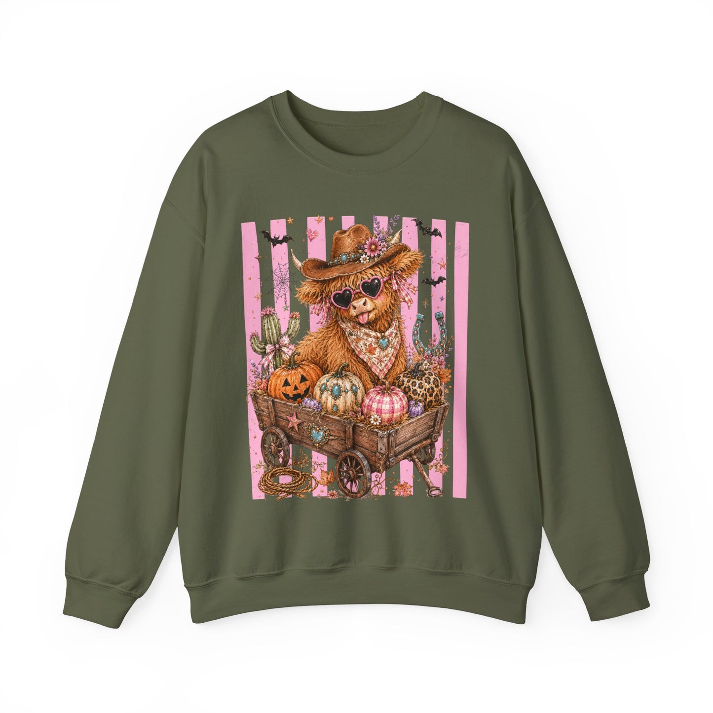 Fall Highland Cow Wagon | Crewneck Sweatshirt