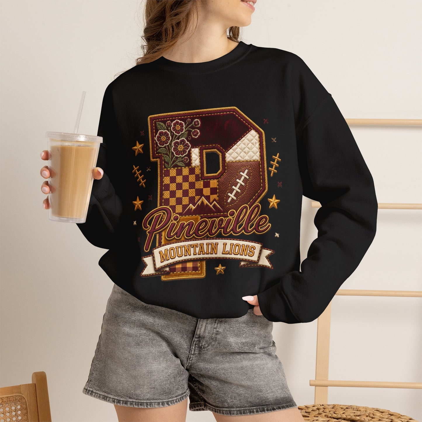 Pineville Patchwork Varsity Crewneck
