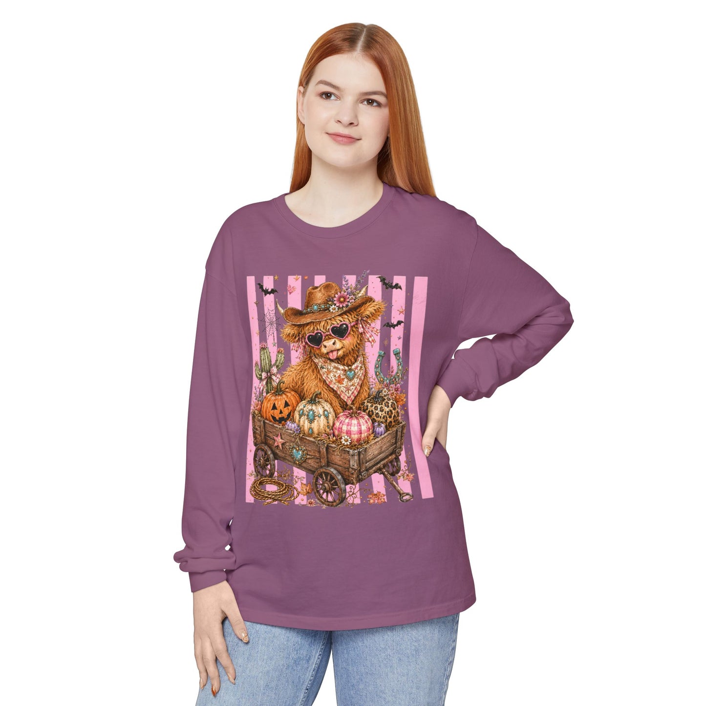 Fall Highland Cow Wagon | Comfort Colors Long Sleeve Tee