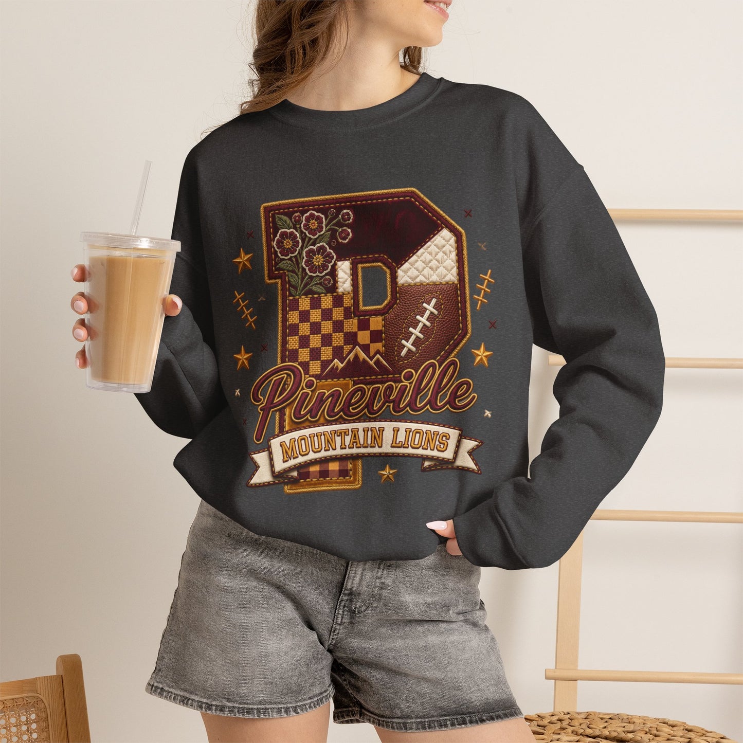 Pineville Patchwork Varsity Crewneck