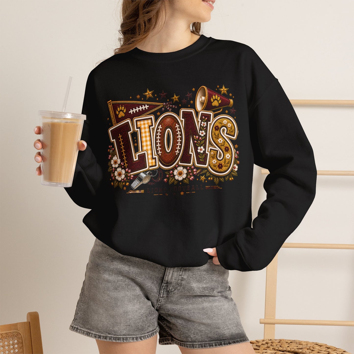 Lions Game Day Patchwork Crewneck