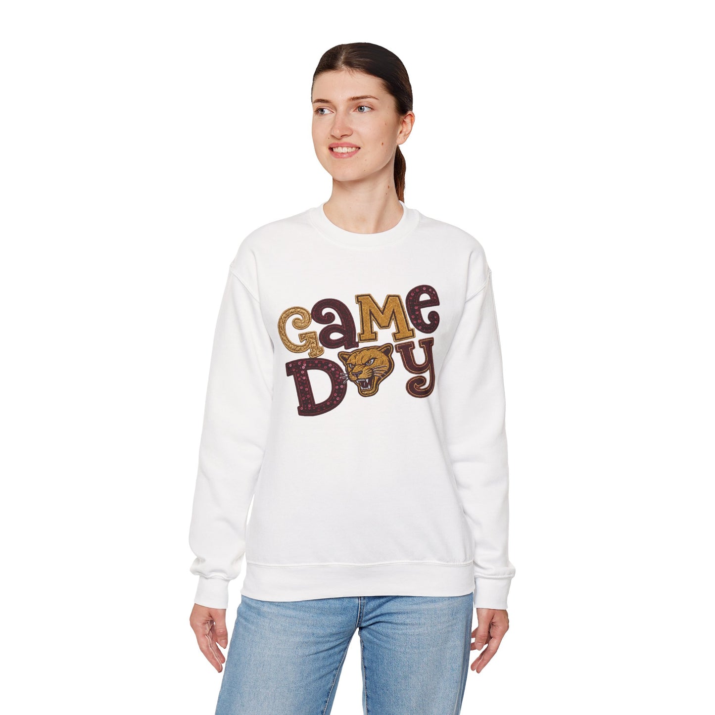 Pineville Lions Sequin Patchwork GAME DAY Crewneck