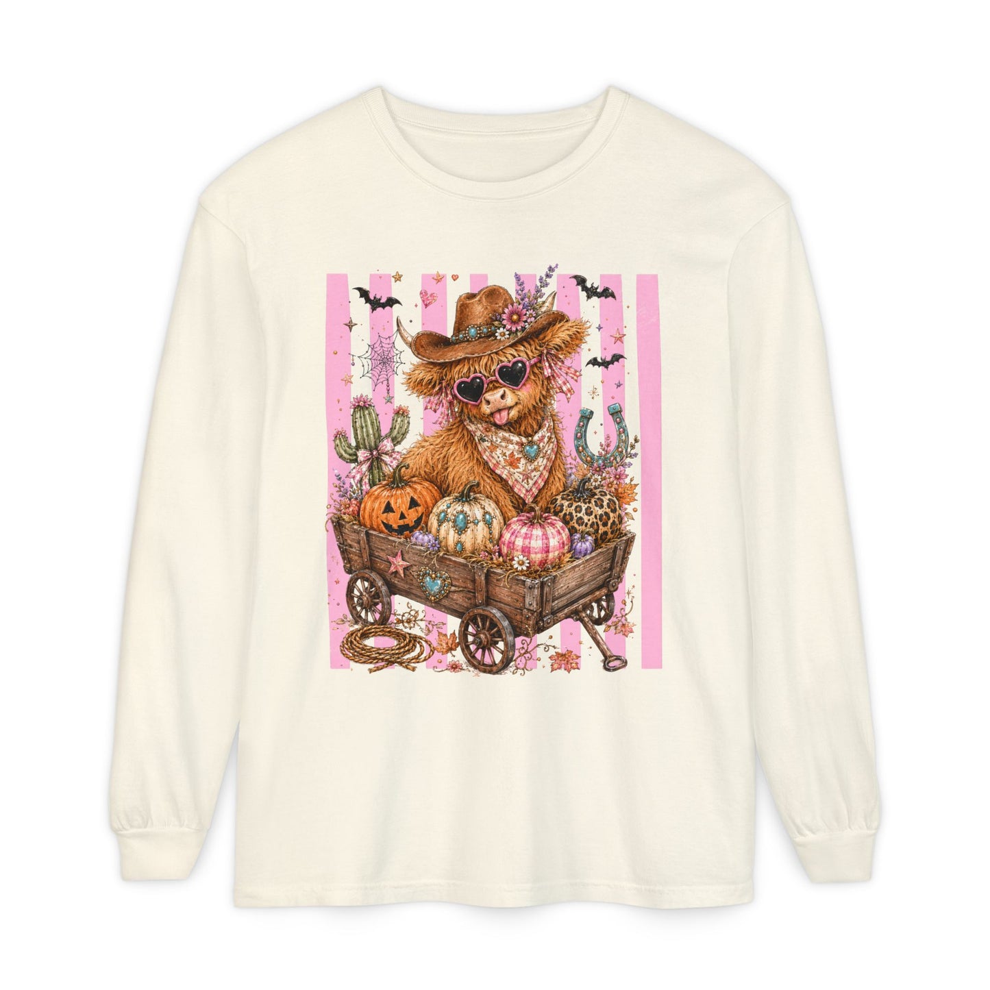 Fall Highland Cow Wagon | Comfort Colors Long Sleeve Tee