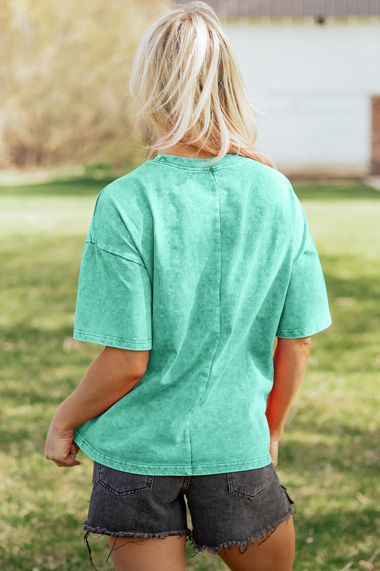 Mint Green Solid Color Cotton Mineral Washed Oversize Tee