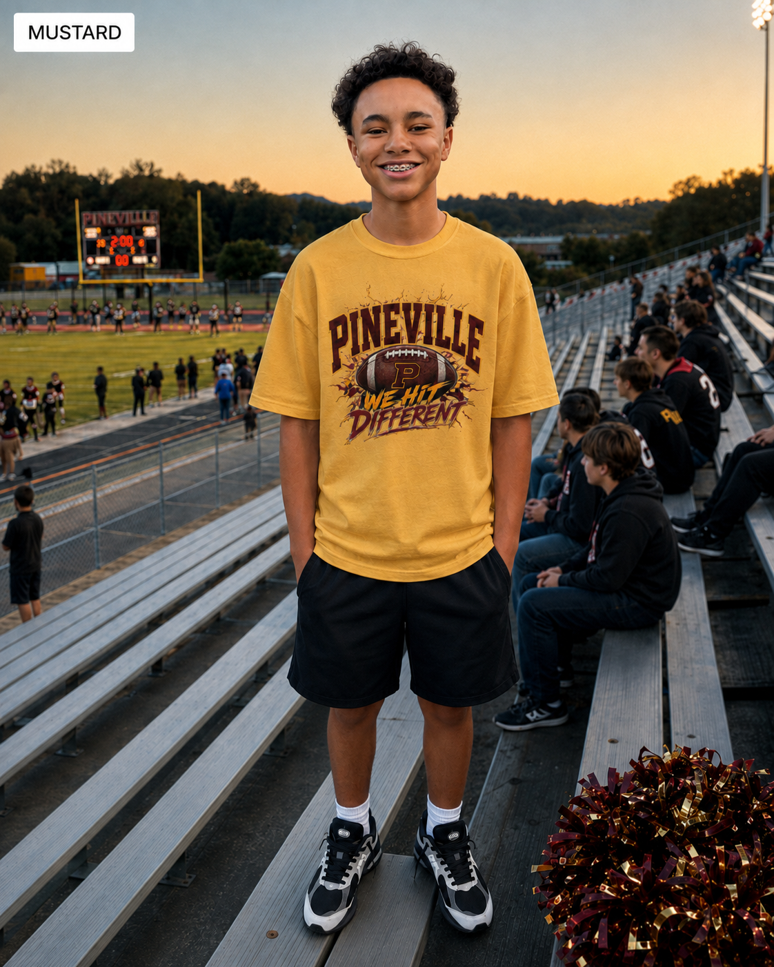 Pineville We Hit Different Football | Comfort Colors Tee