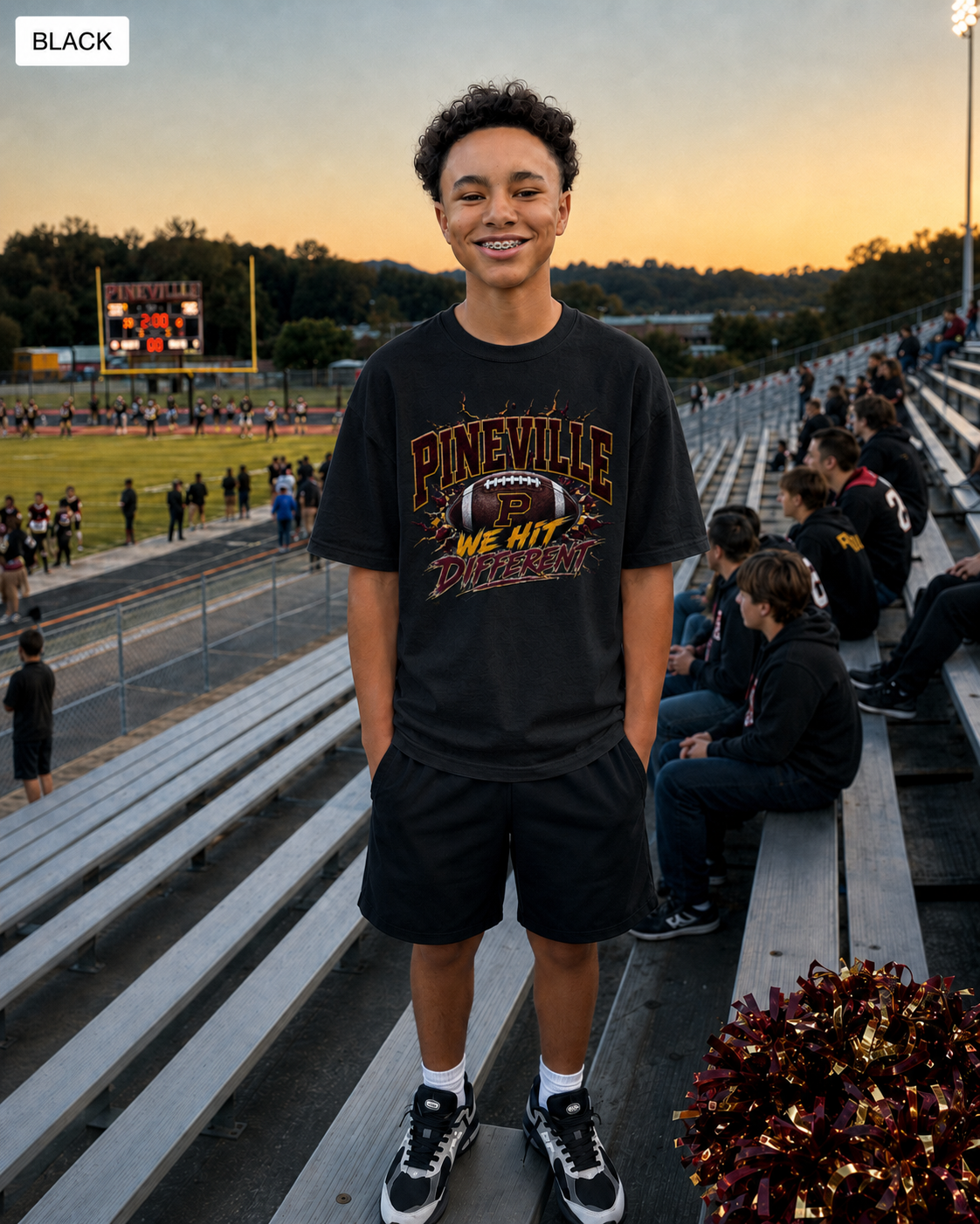 Pineville We Hit Different Football | Comfort Colors Tee