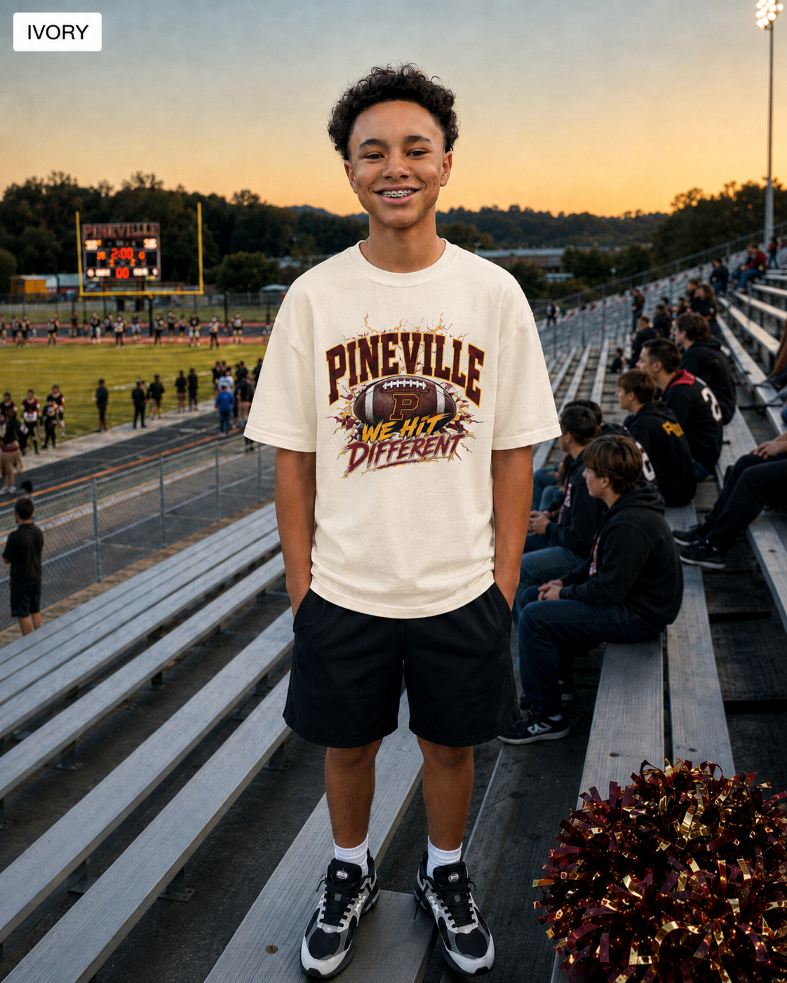 Pineville We Hit Different Football | Comfort Colors Tee