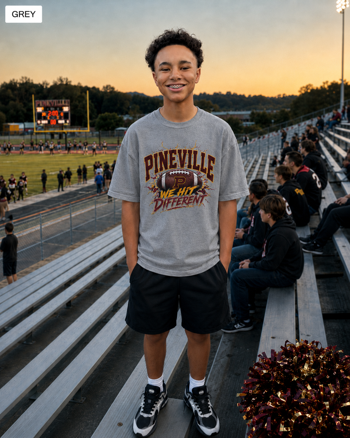 Pineville We Hit Different Football | Comfort Colors Tee