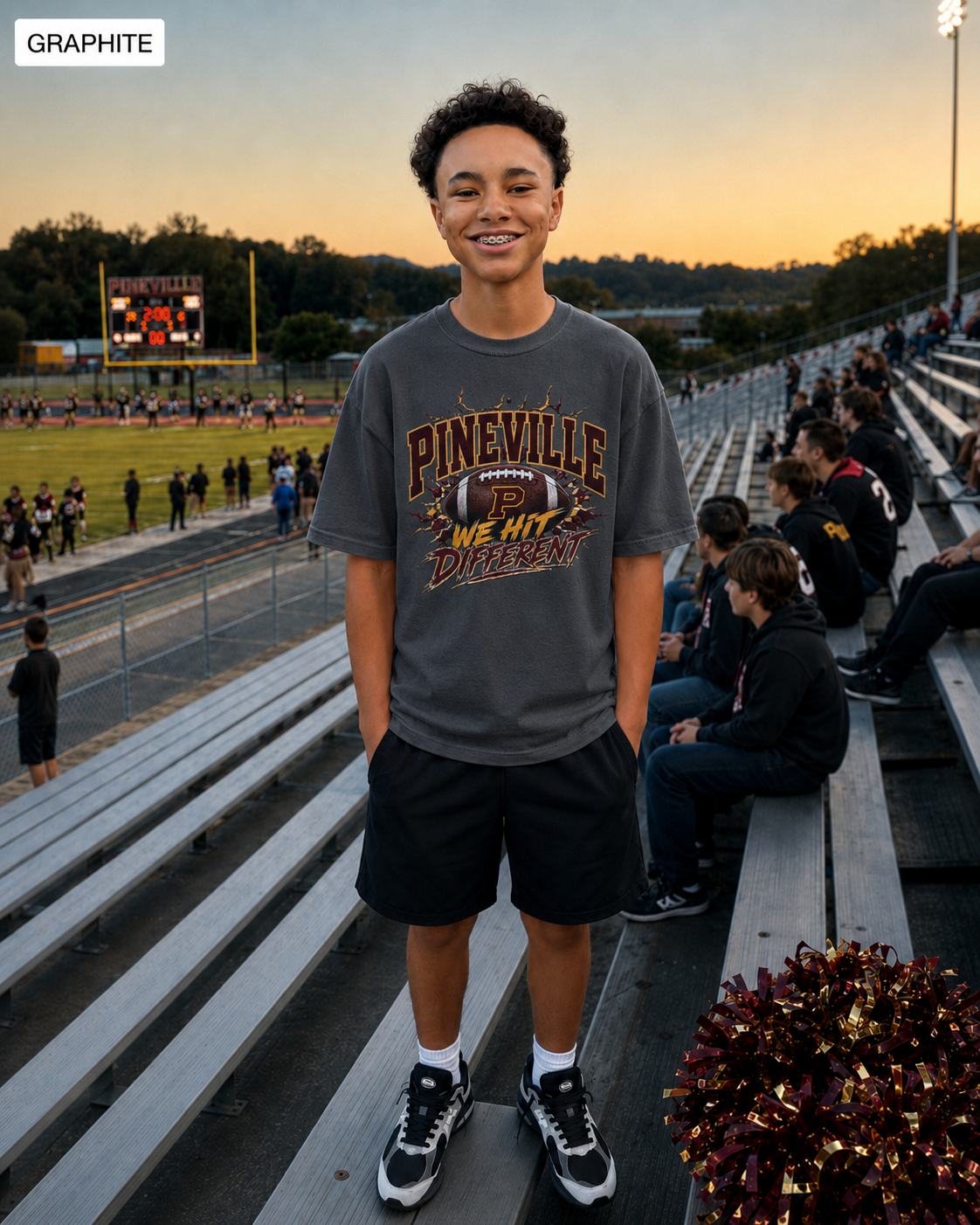 Pineville We Hit Different Football | Comfort Colors Tee