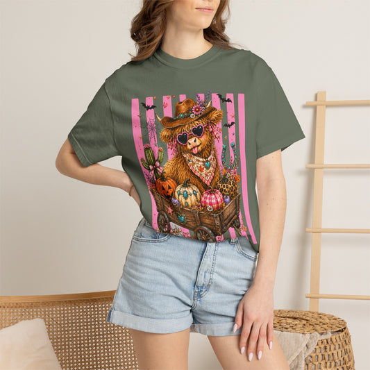 Fall Highland Cow Wagon | Comfort Colors Tee