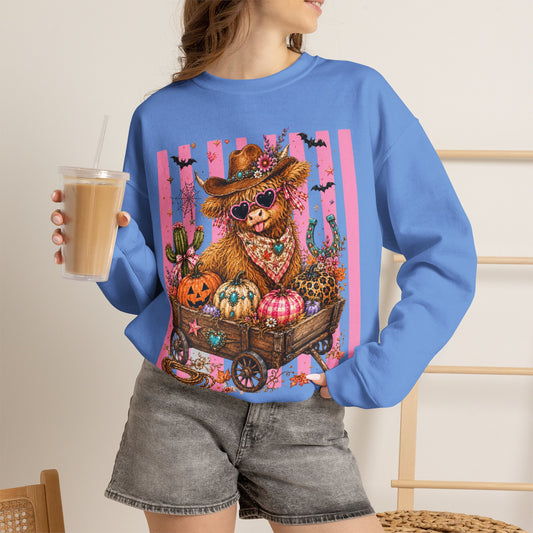 Fall Highland Cow Wagon | Crewneck Sweatshirt