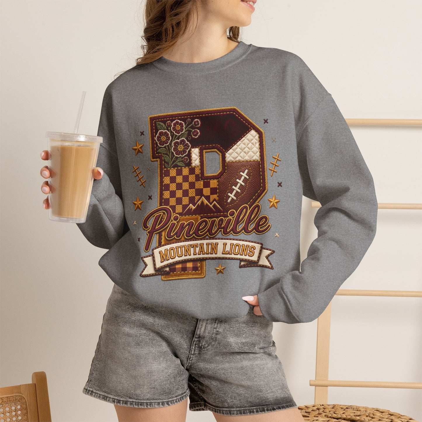 Pineville Patchwork Varsity Crewneck