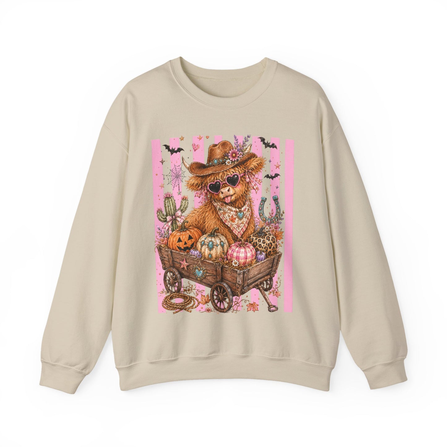 Fall Highland Cow Wagon | Crewneck Sweatshirt