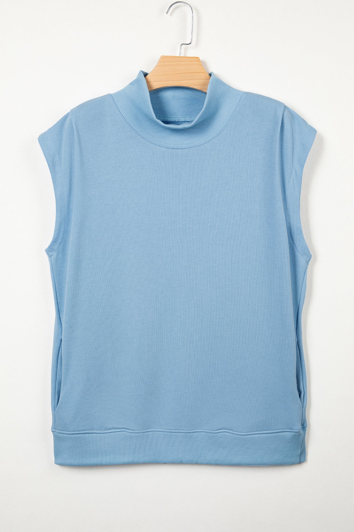 Yellow Solid Color High Neck Cap Sleeve Loose Top