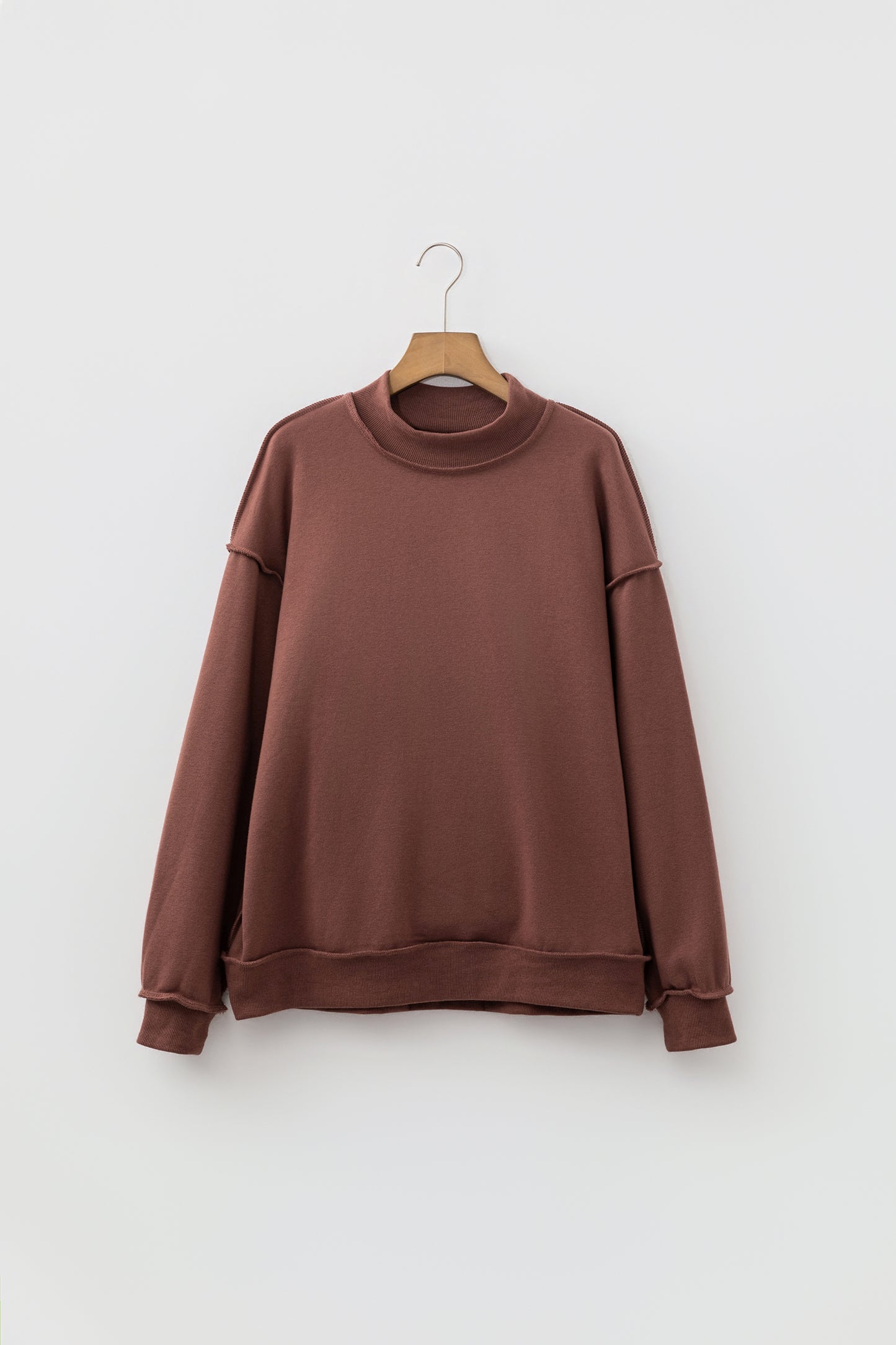 Coffee Oversize Drop Shoulder Reversible Mock Neck Sweatshirt