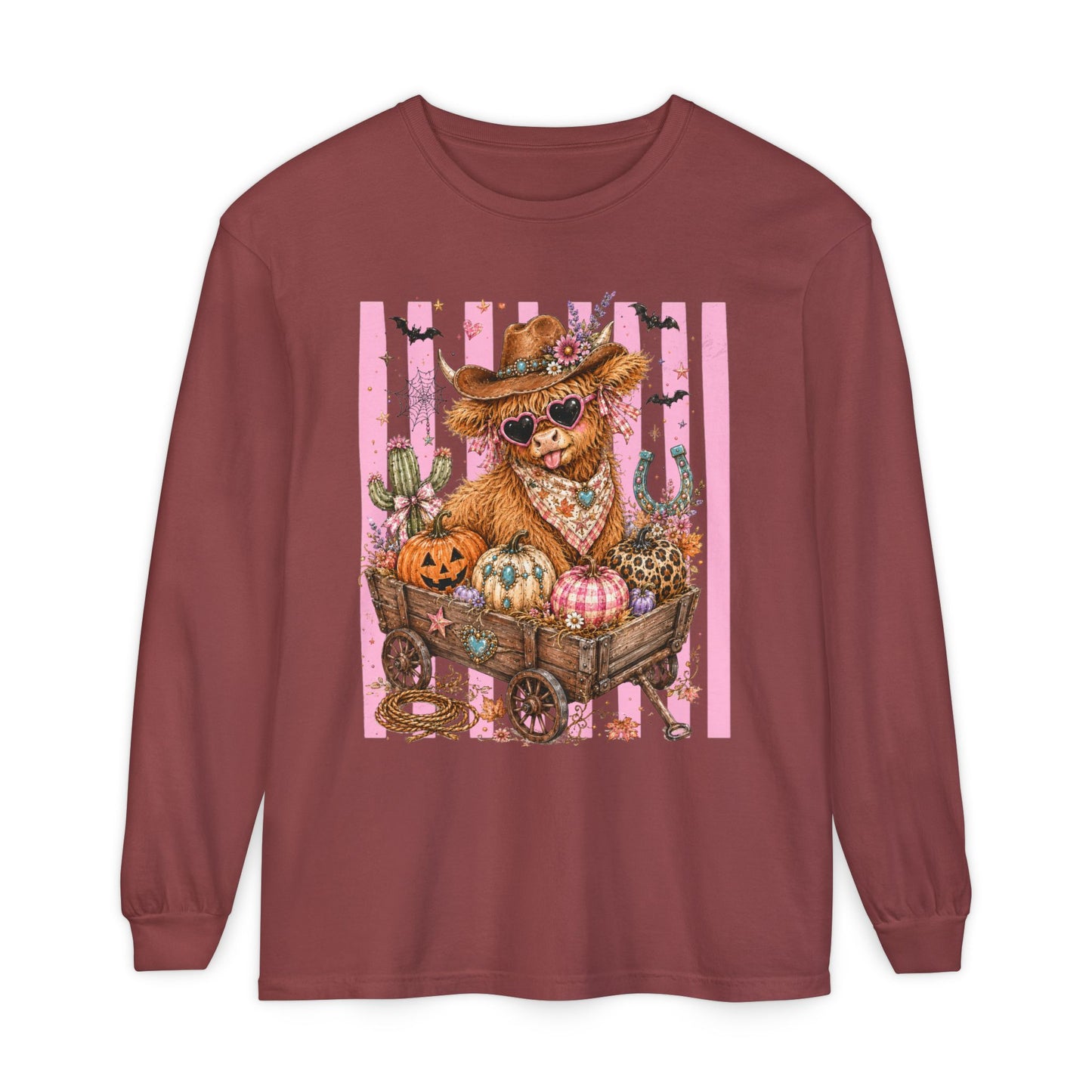 Fall Highland Cow Wagon | Comfort Colors Long Sleeve Tee